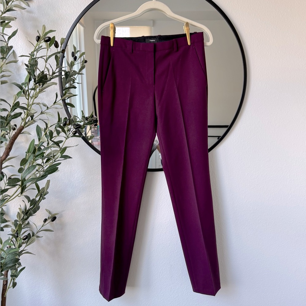 Theory Women’s Hartsdale Rich Purple Burgundy Dress Wool Pants Trousers 2